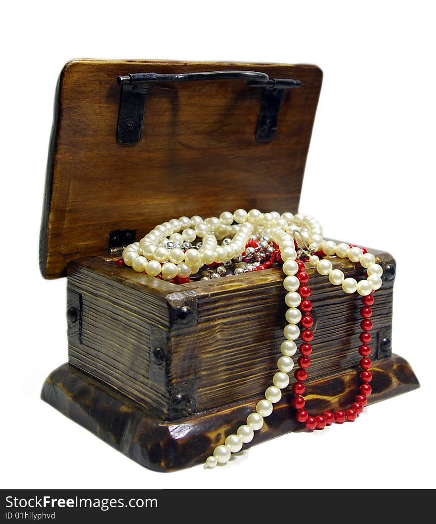 Wooden chest on a white background. Wooden chest on a white background