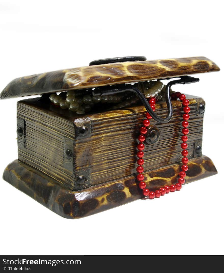 Wooden chest on a white background. Wooden chest on a white background