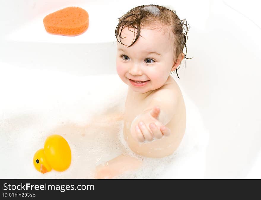 Sweet toddler baby girl in bath. Sweet toddler baby girl in bath