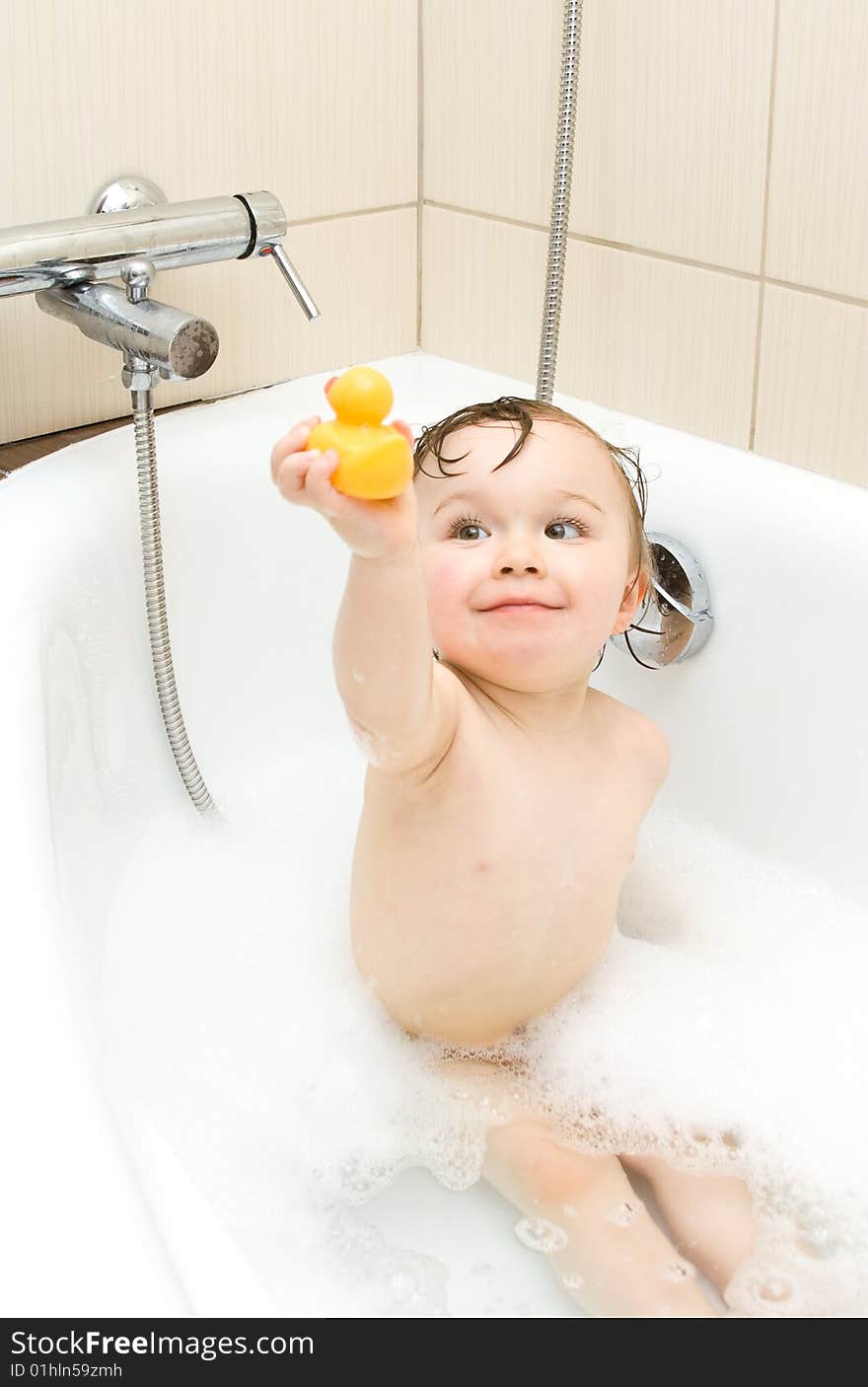 Sweet toddler baby girl in bath. Sweet toddler baby girl in bath