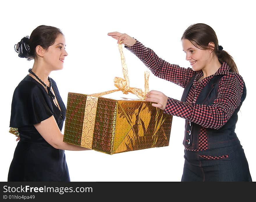 One girl make present to another