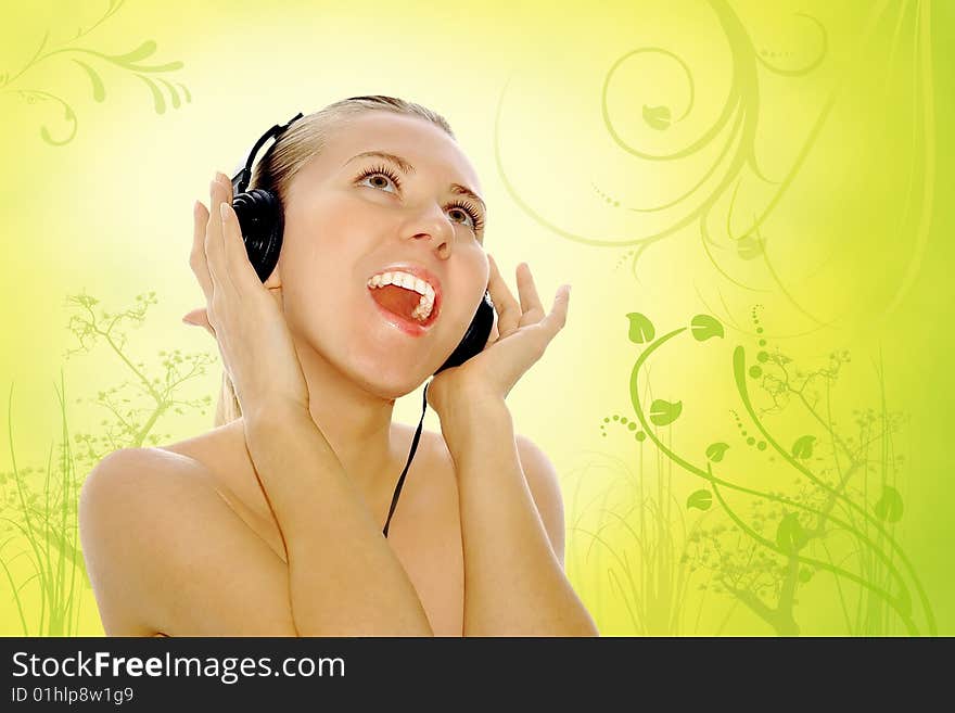 Happiness young women in headphones