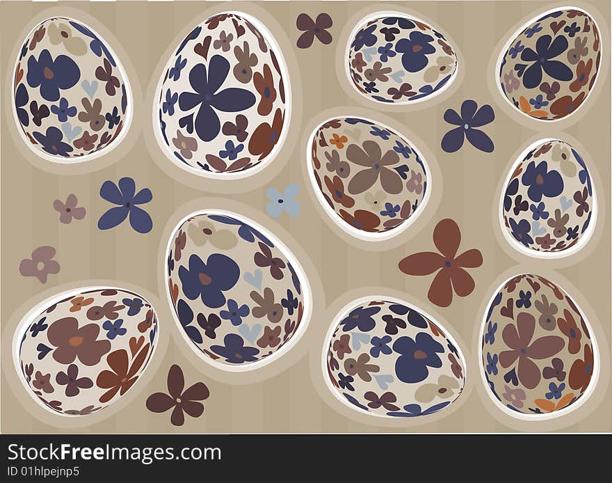 Floral Easter egg pattern on a stripey background. Floral Easter egg pattern on a stripey background