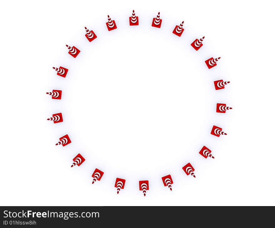 Road red-white cones on a white background. Road red-white cones on a white background