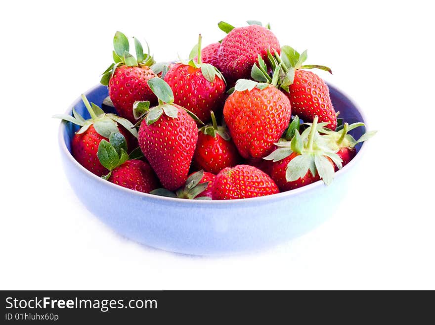 Blue bowl of fresh strawberrie