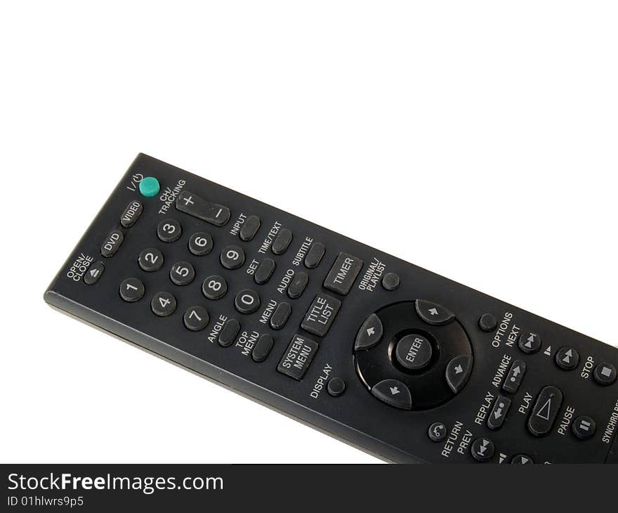 Black TV Remote on a White Background.