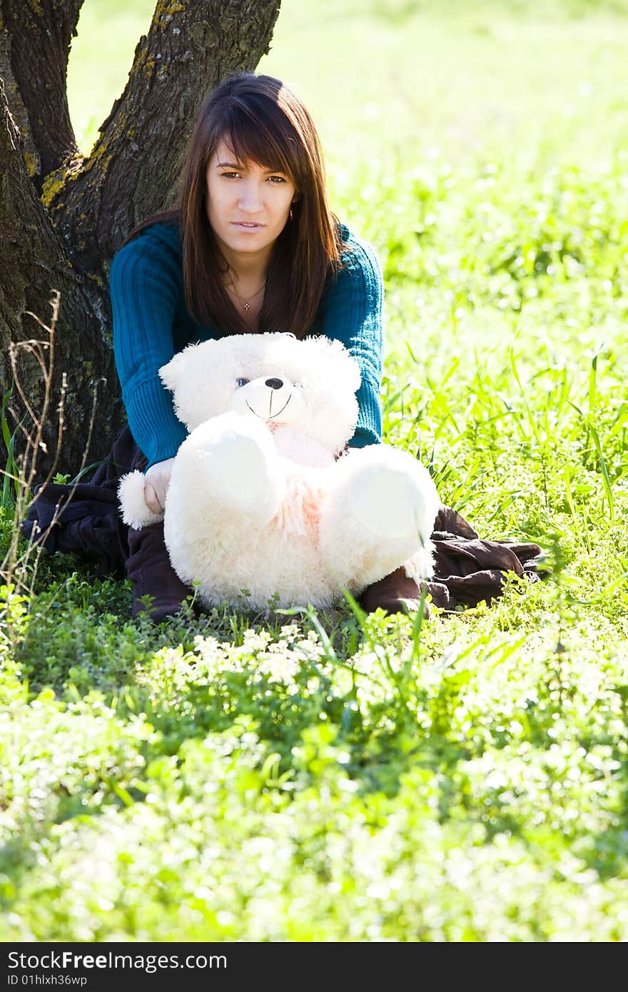 Young Woman With Sweet Teddy Bear