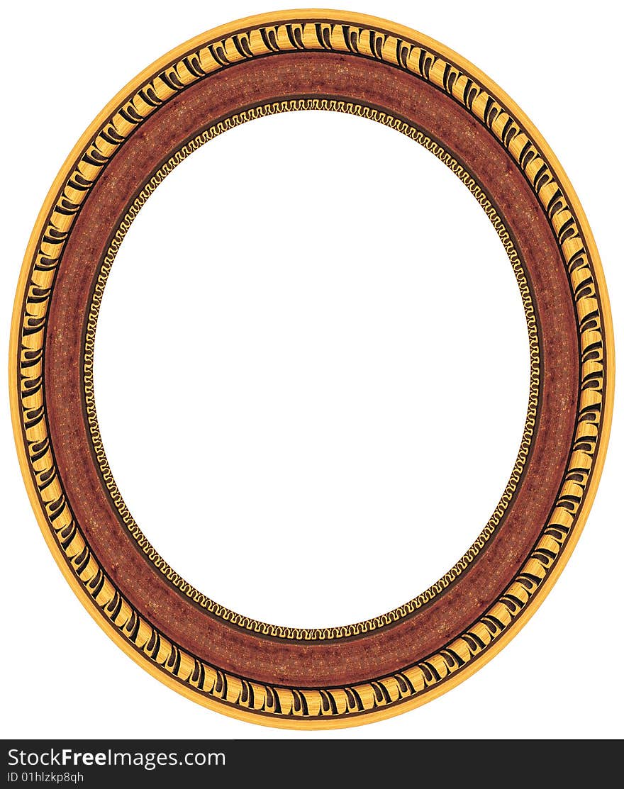 Oval gold picture frame with a decorative pattern