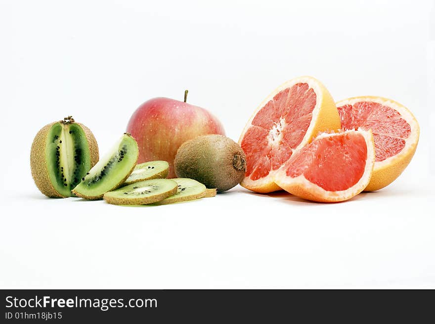 Tropical fruits on white background