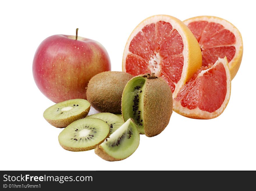 Tropical fruits on white background