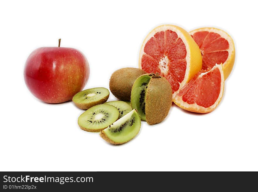 Tropical fruits on white background