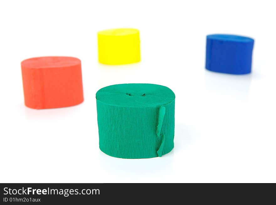 Colored streamers isolated against a white background