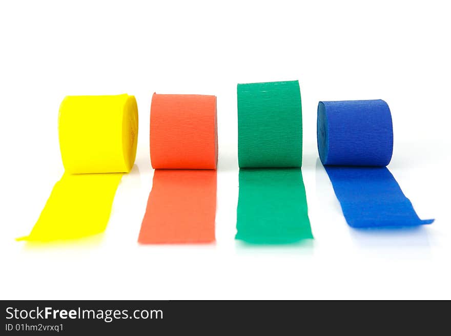 Colored streamers isolated against a white background