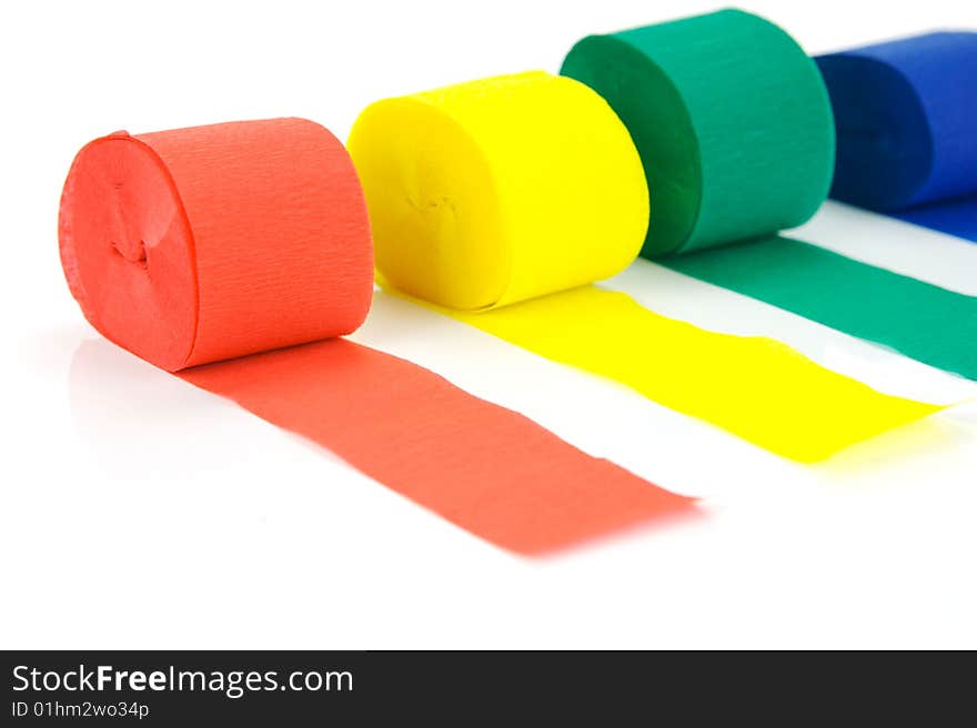 Colored streamers isolated against a white background