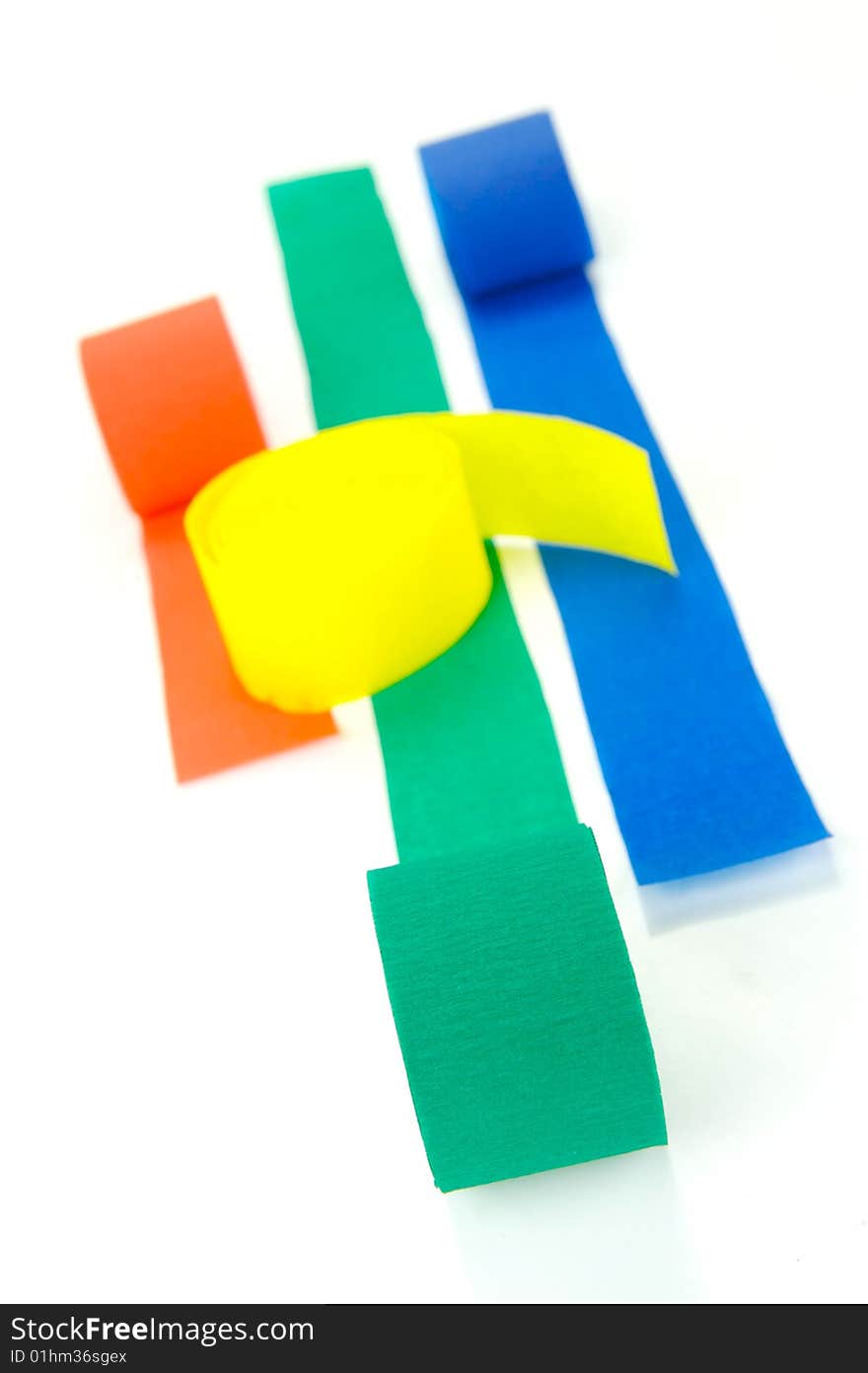 Colored streamers isolated against a white background
