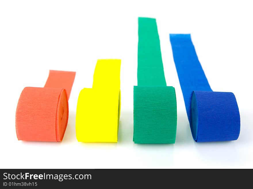 Colored streamers isolated against a white background