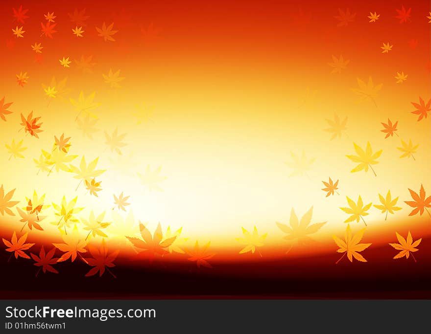 Autumn leaves background with red and yellow gradient illustration