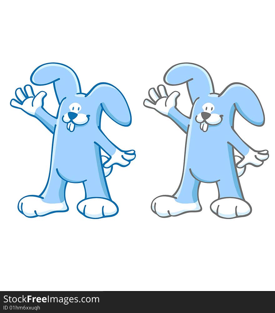 Illustrated Easter bunny in two versions. 
Image contains clipping path for easy cropping of the figure.