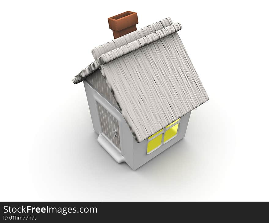 Small country house with shone windows on a white background. Small country house with shone windows on a white background