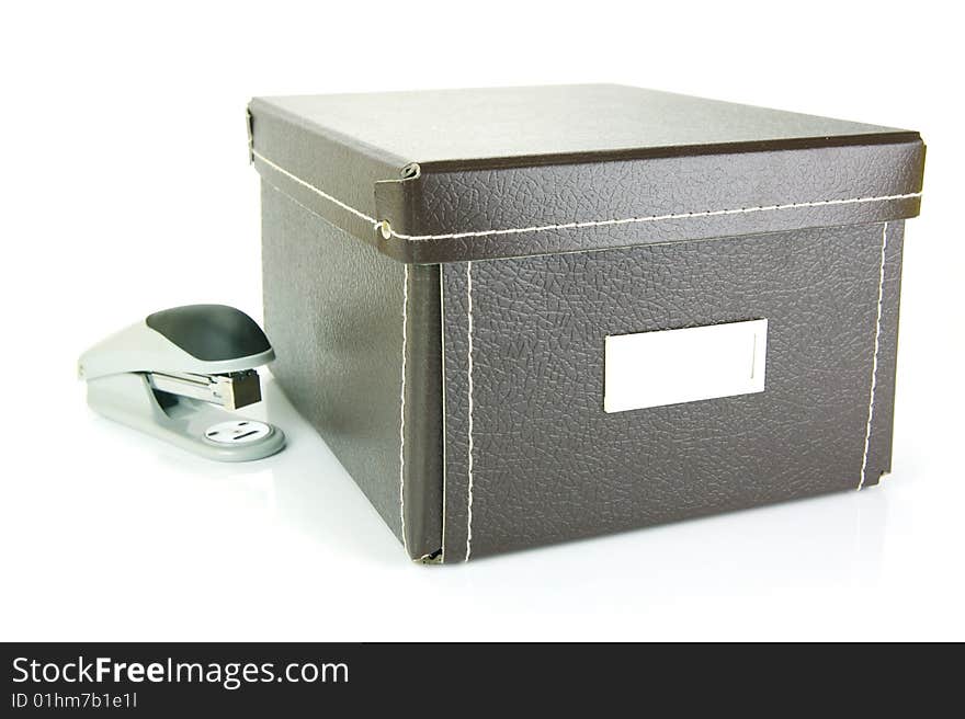 Brown stationery boxes isolated against a white background