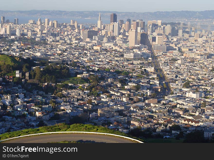 Foggy downtown San Francisco as seen from Twin Peaks