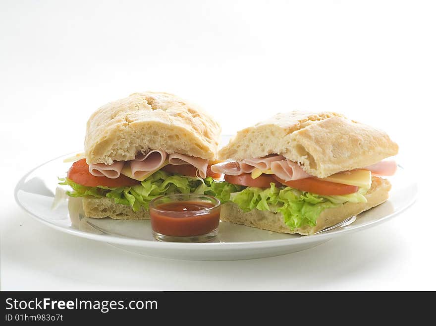 Delicious sandwich of ham cheese lettuce fresh tomato