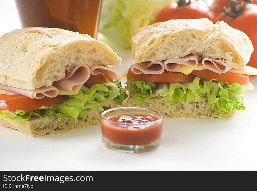 Delicious sandwich of ham cheese lettuce fresh tomato