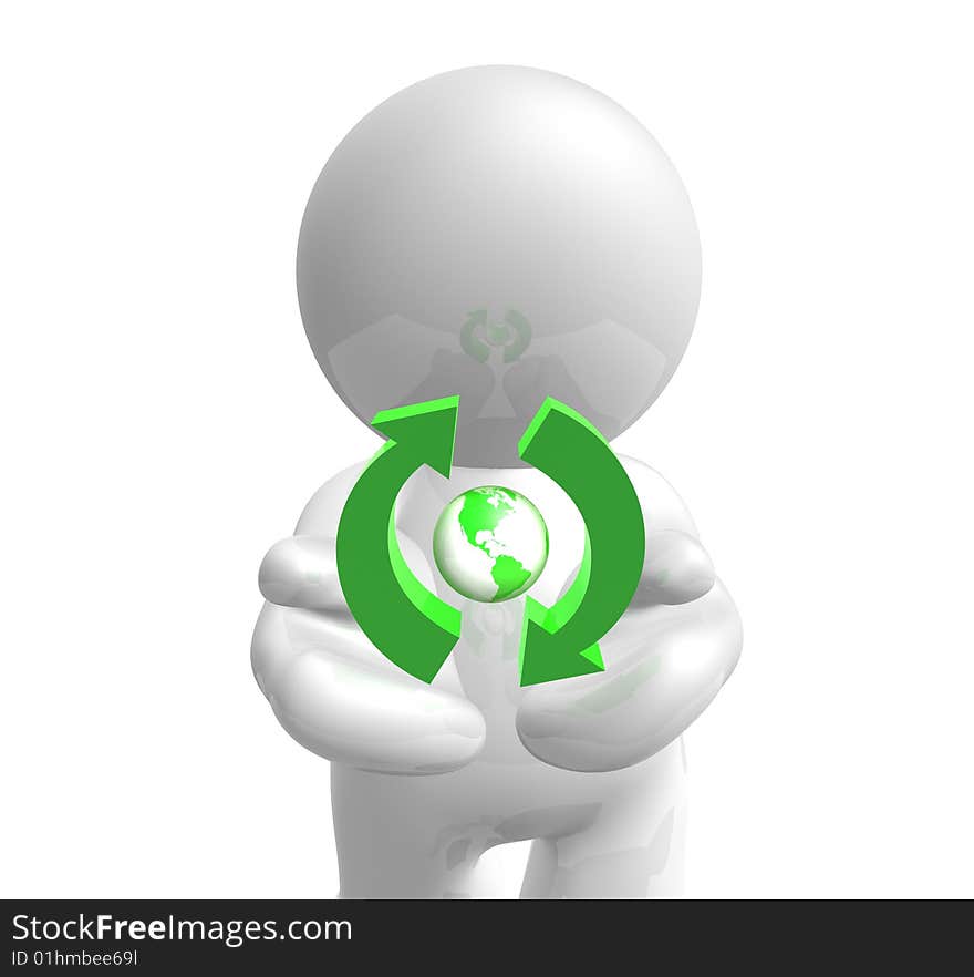 White icon figure hold recycle symbol. White icon figure hold recycle symbol