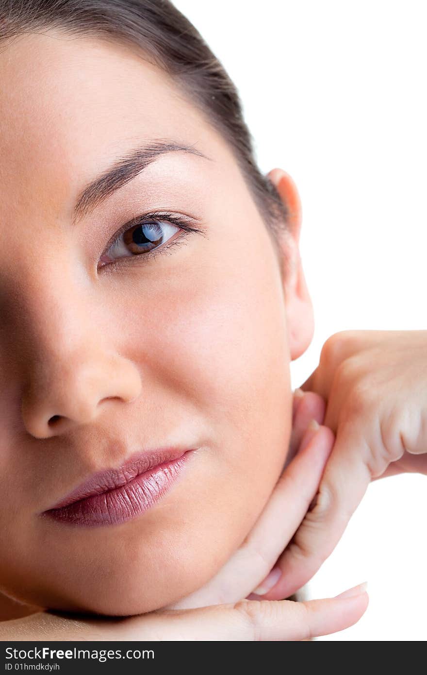 Close-up portrait of sensual young woman with beautiful brown eyes. Close-up portrait of sensual young woman with beautiful brown eyes