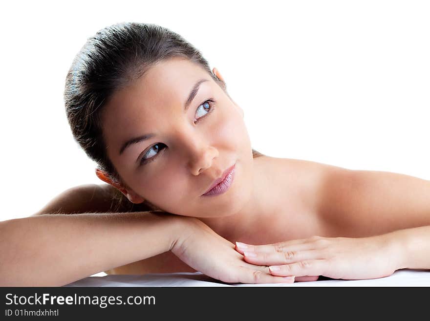 Close-up portrait of sensual young woman with beautiful brown eyes. Close-up portrait of sensual young woman with beautiful brown eyes