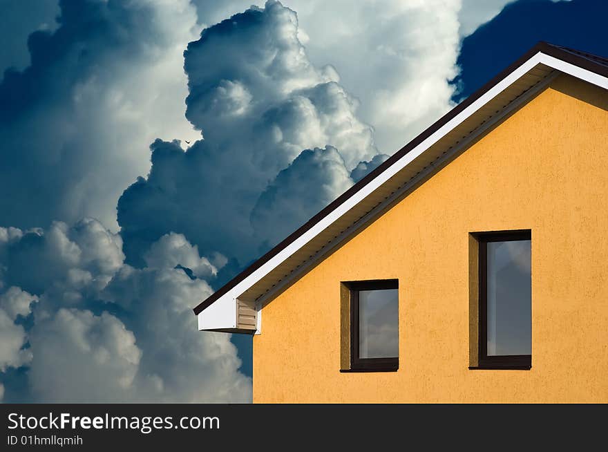 House facade on the blue sky