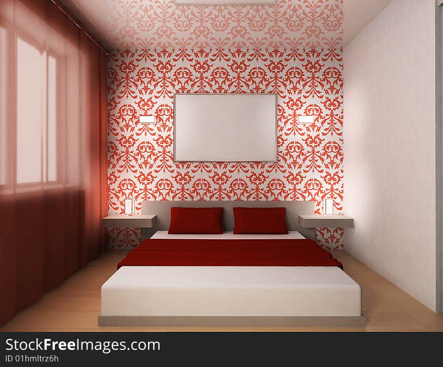 Modern scene of bedroom interior 3D