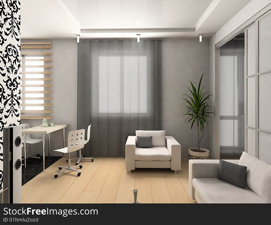 Modern interior of living room 3D