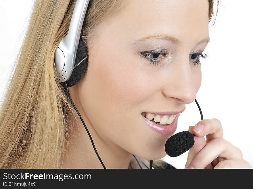 Telephone operator women wearing a headset