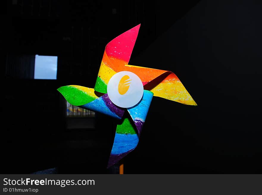 Colorful paper windmill in the hall