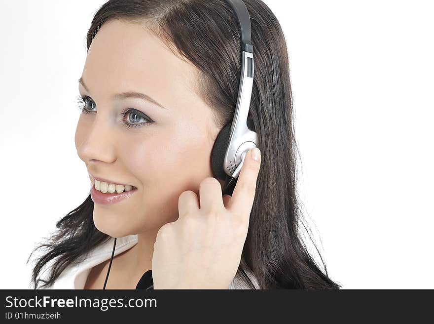 Telephone operator women wearing a headset