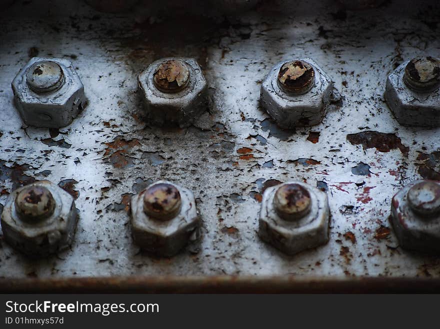 Old rusted rivets on a bridge