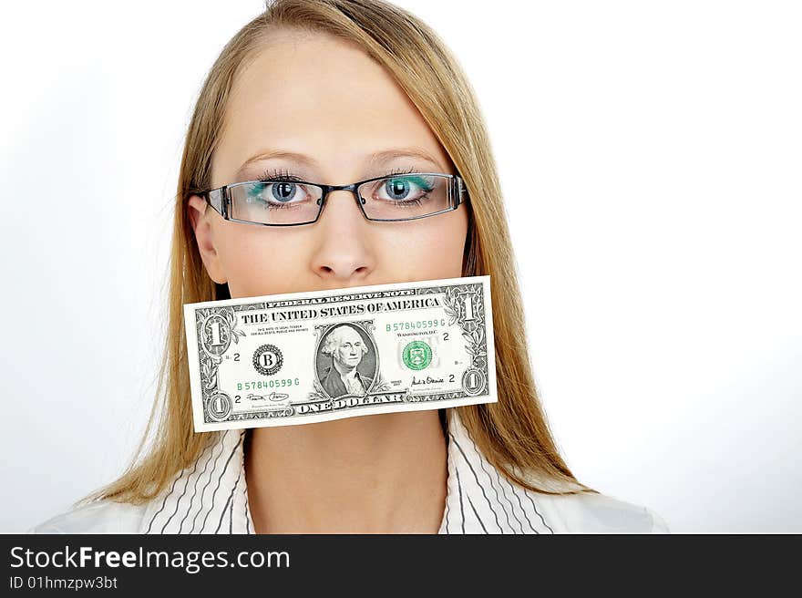 Businesswoman kissing MONEY