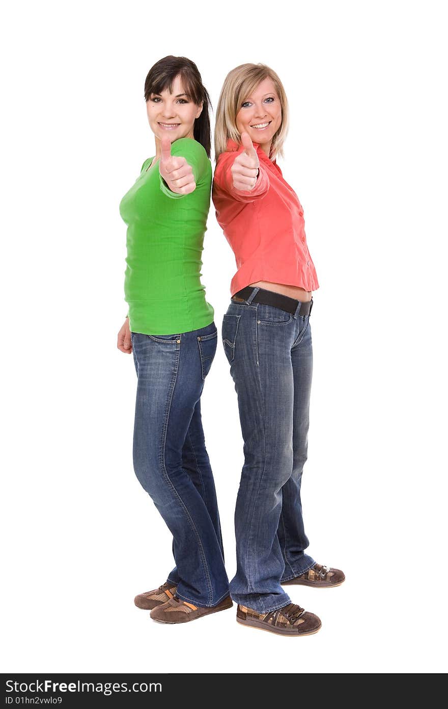 Two crazy women in friendship. over white background. Two crazy women in friendship. over white background