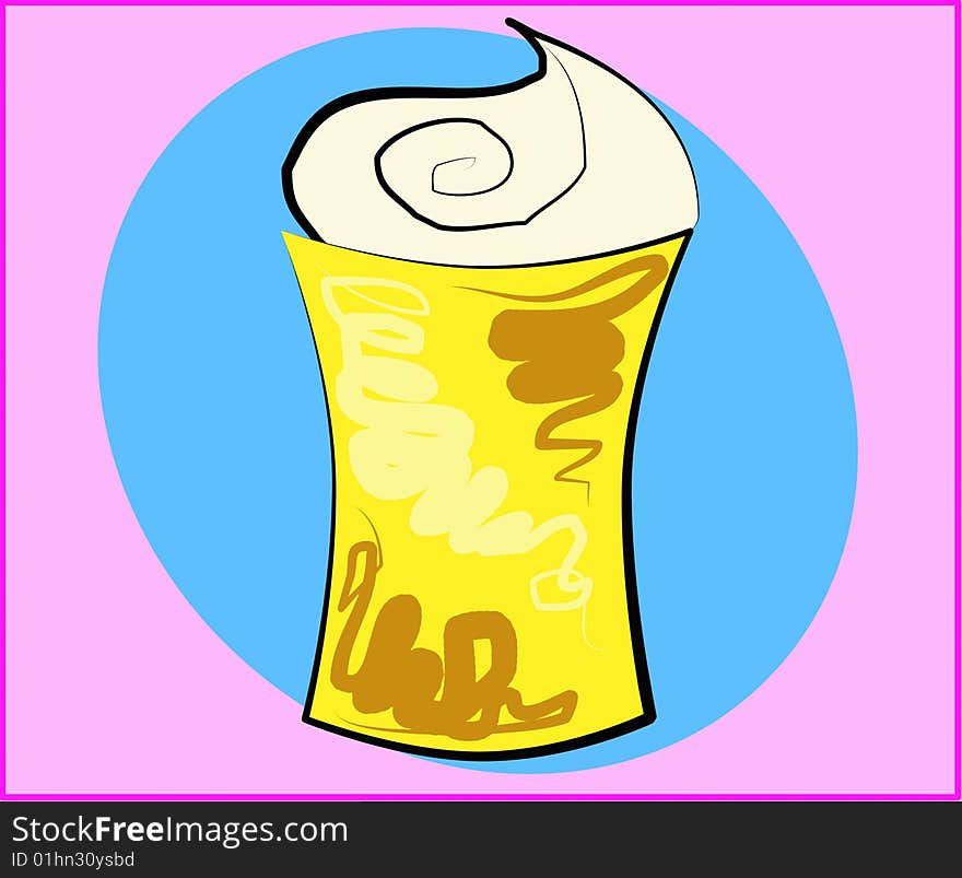 A big glass of milkshake and creamy chocolate on a pink and blue background. Digital drawing. Coloured picture. A big glass of milkshake and creamy chocolate on a pink and blue background. Digital drawing. Coloured picture.