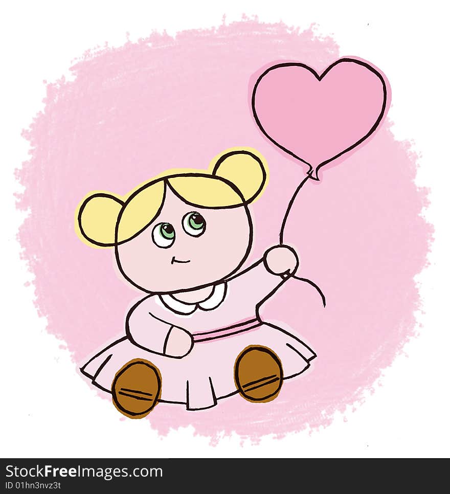 A blonde little girl with a pink balloon in her hand