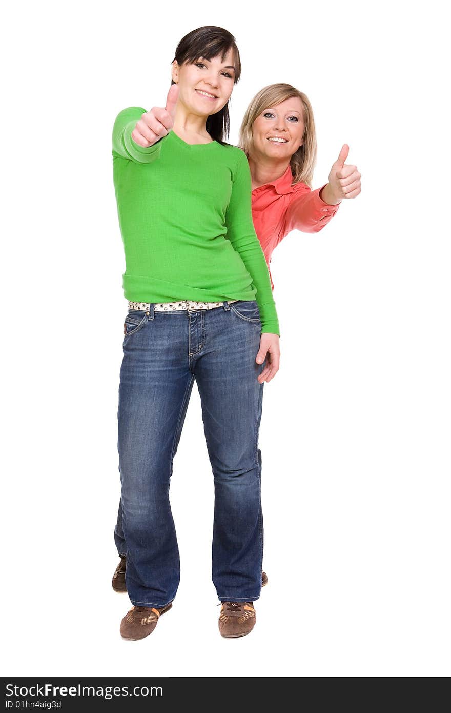 Two crazy women in friendship. over white background. Two crazy women in friendship. over white background