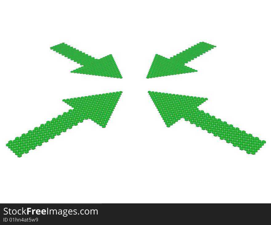 Green abstract arrows. 3D image of clusters in arrow shape. Green abstract arrows. 3D image of clusters in arrow shape.