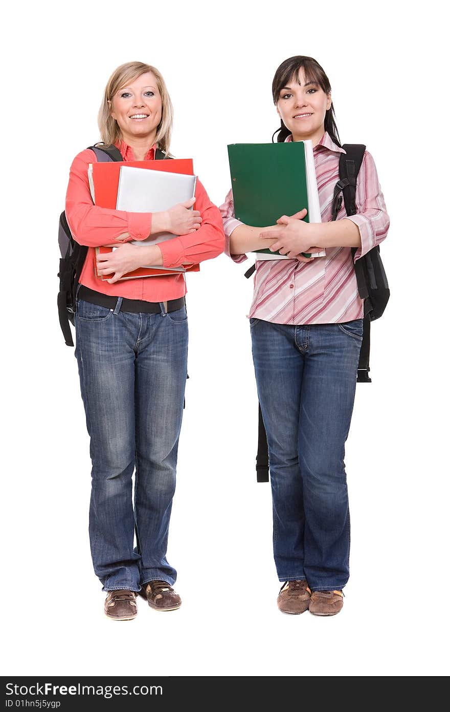 Casual students isolated over white background