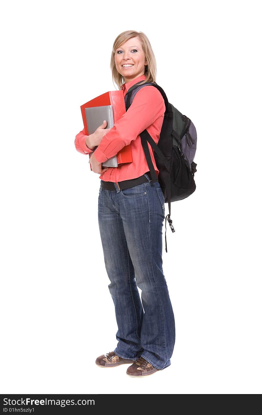 Casual student isolated over white background