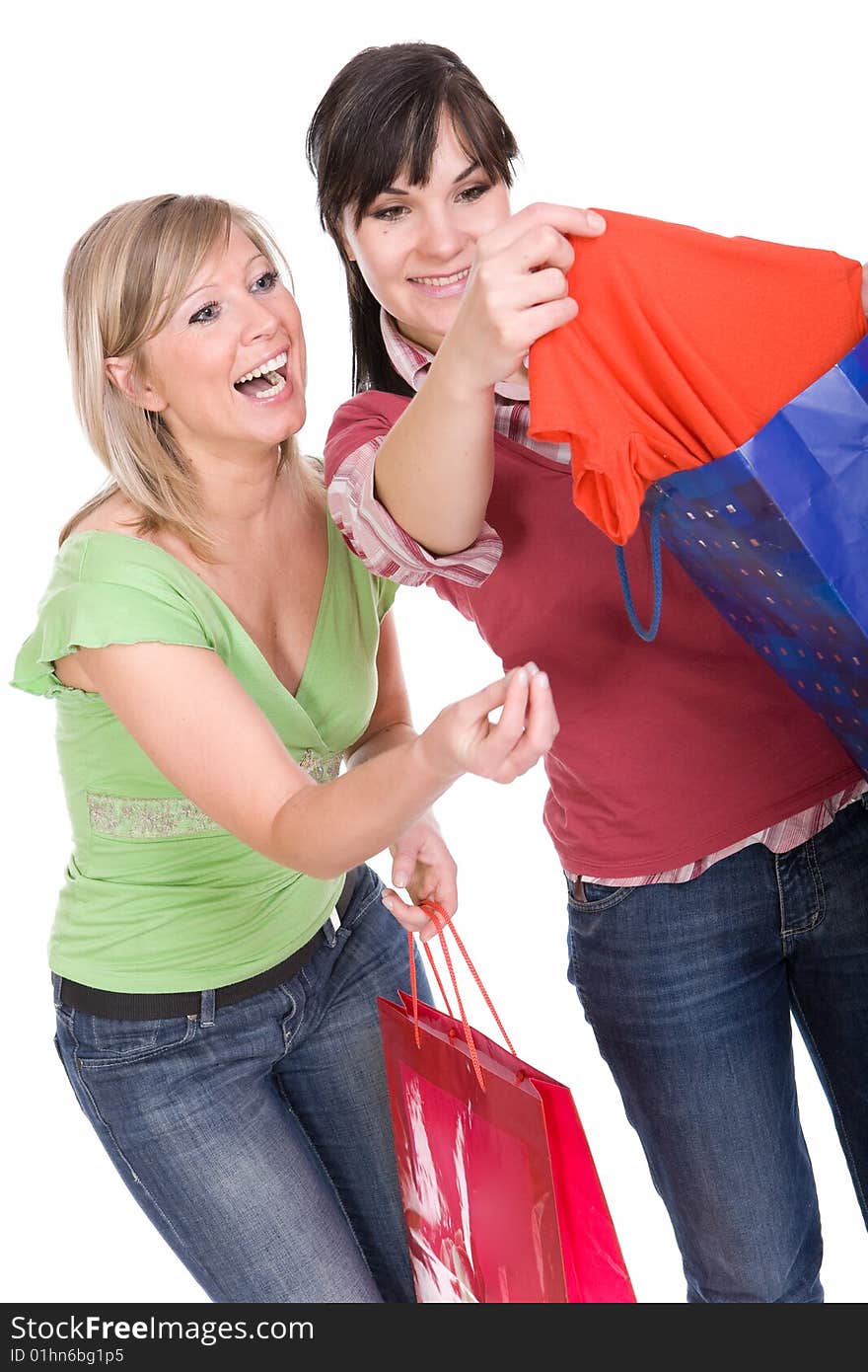 Two girl friends with shopping bags. Two girl friends with shopping bags