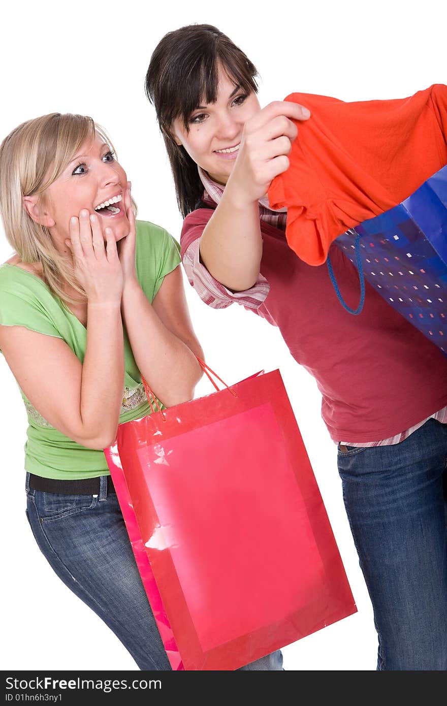 Two girl friends with shopping bags. Two girl friends with shopping bags