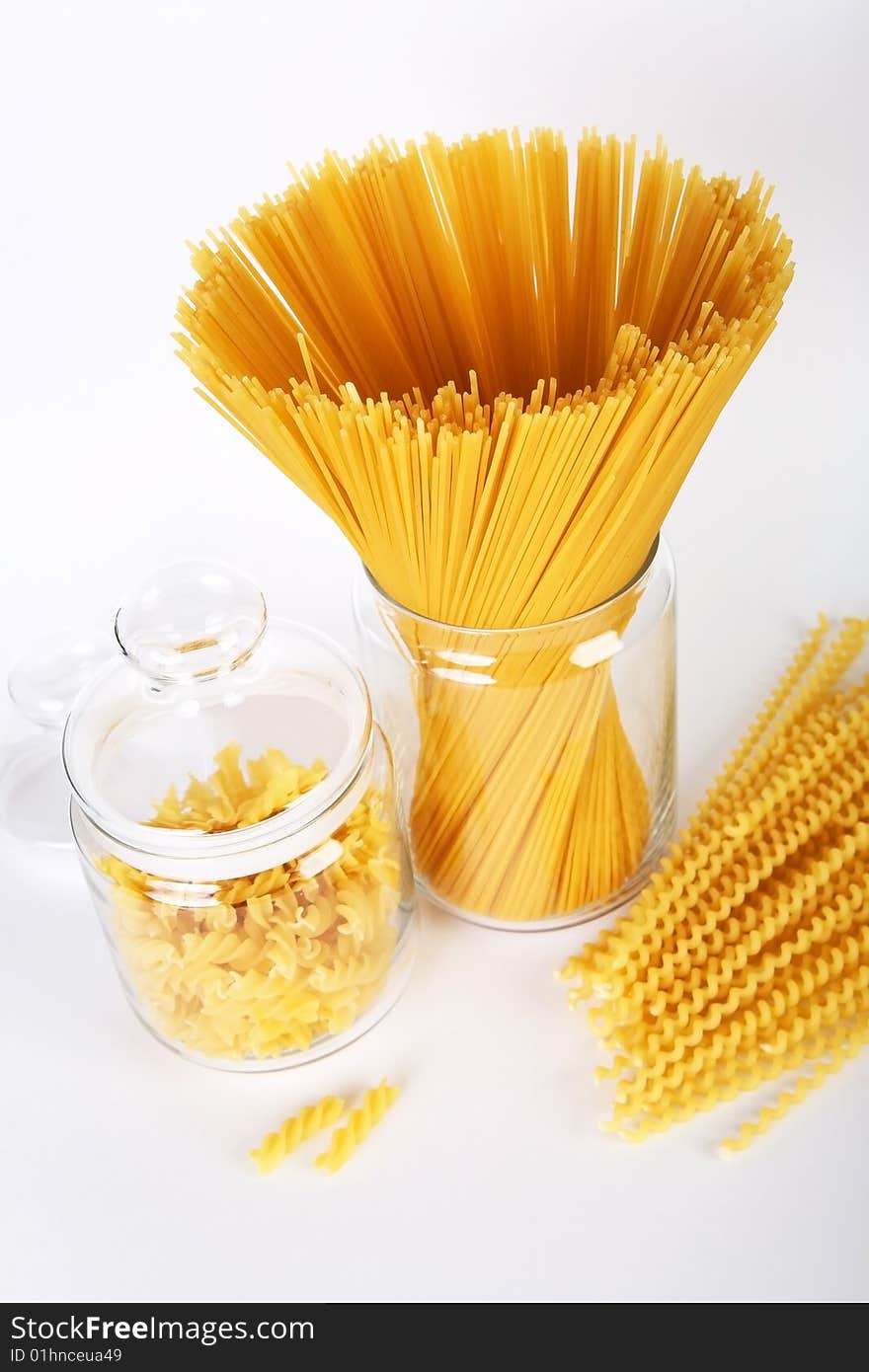 Pasta, spaghetti on white background