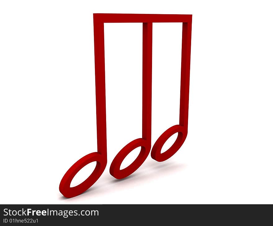 Side view of three dimensional red clef note