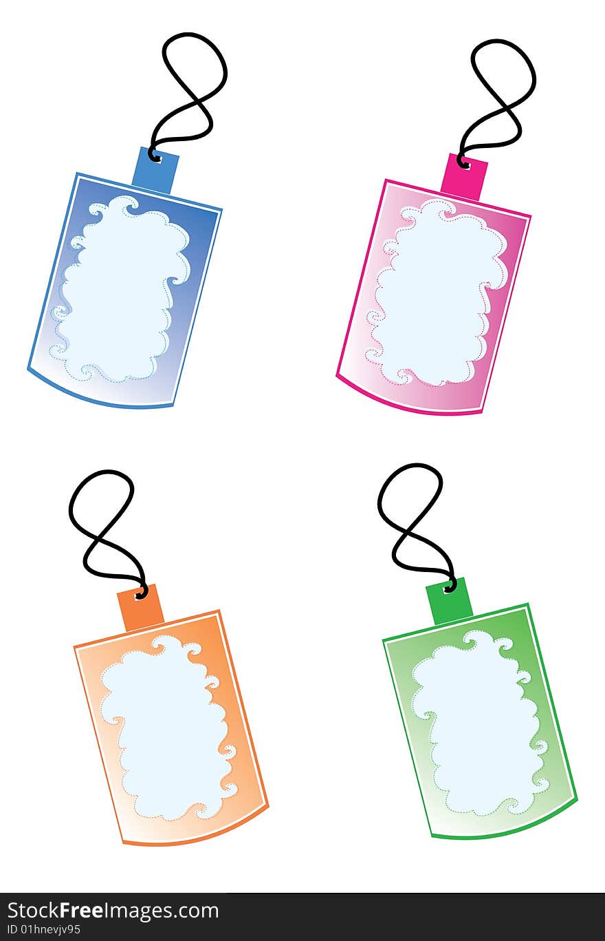 Detail of illustration shows colorful tags with cloud effect